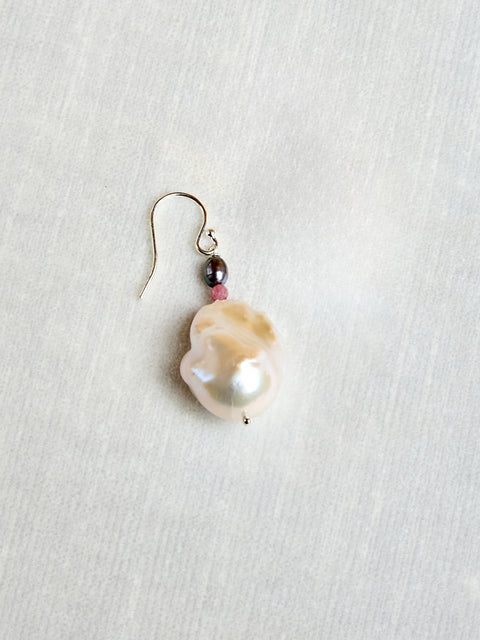 Single Host Earring with Baroque Pearls and Gems