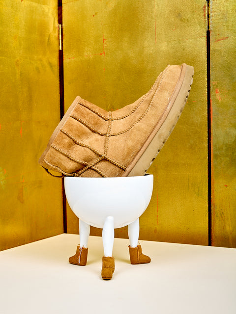 Leg Bowl with Suede Boots or Knit Socks