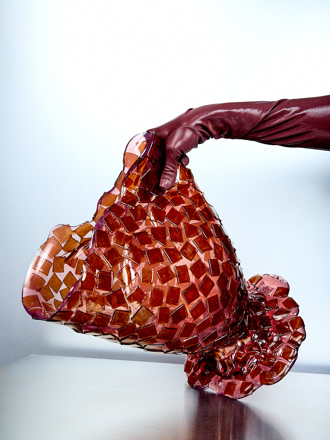Large Rock Vessel in Pink Amber
