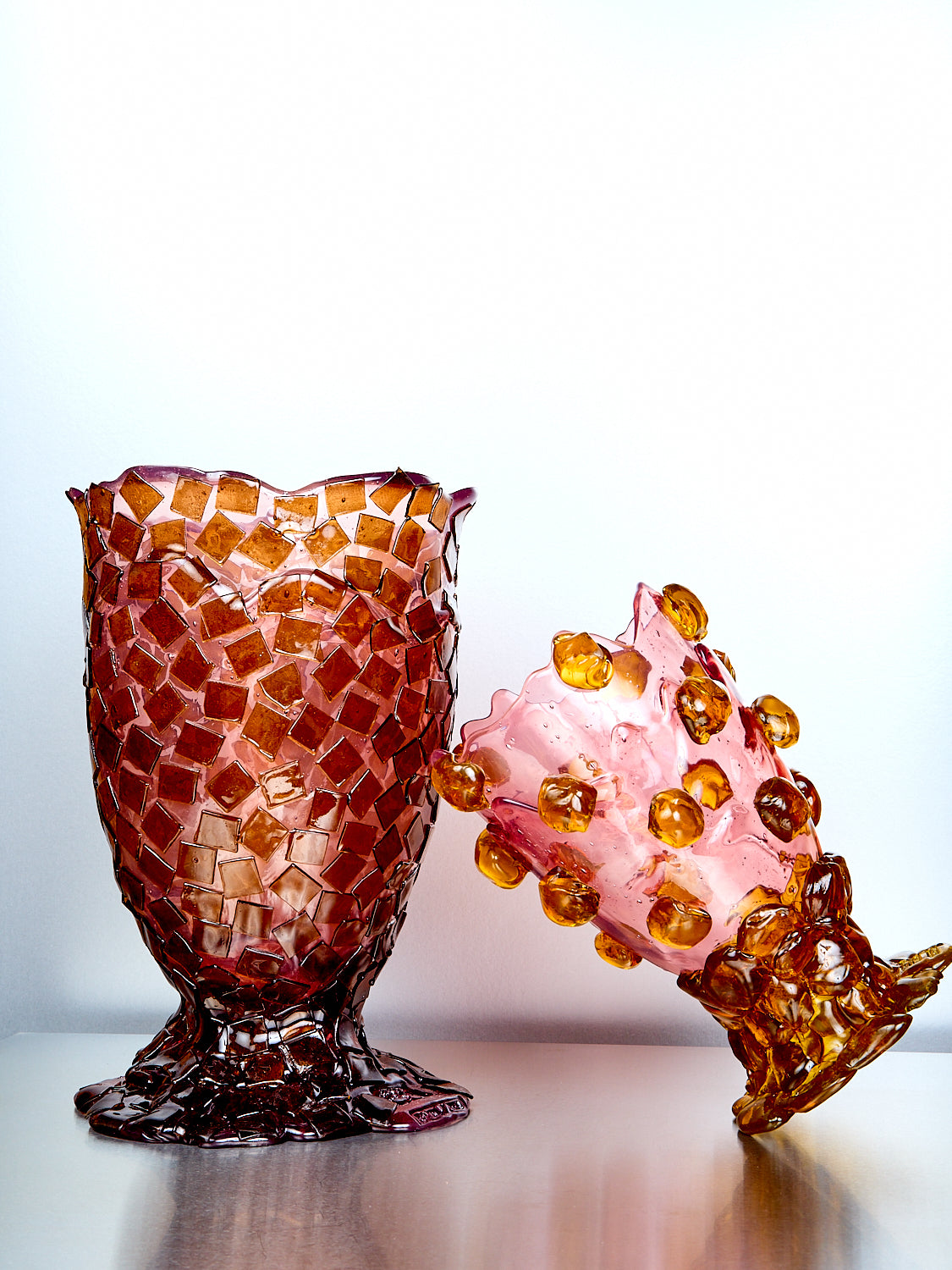 Large Rock Vessel in Pink Amber