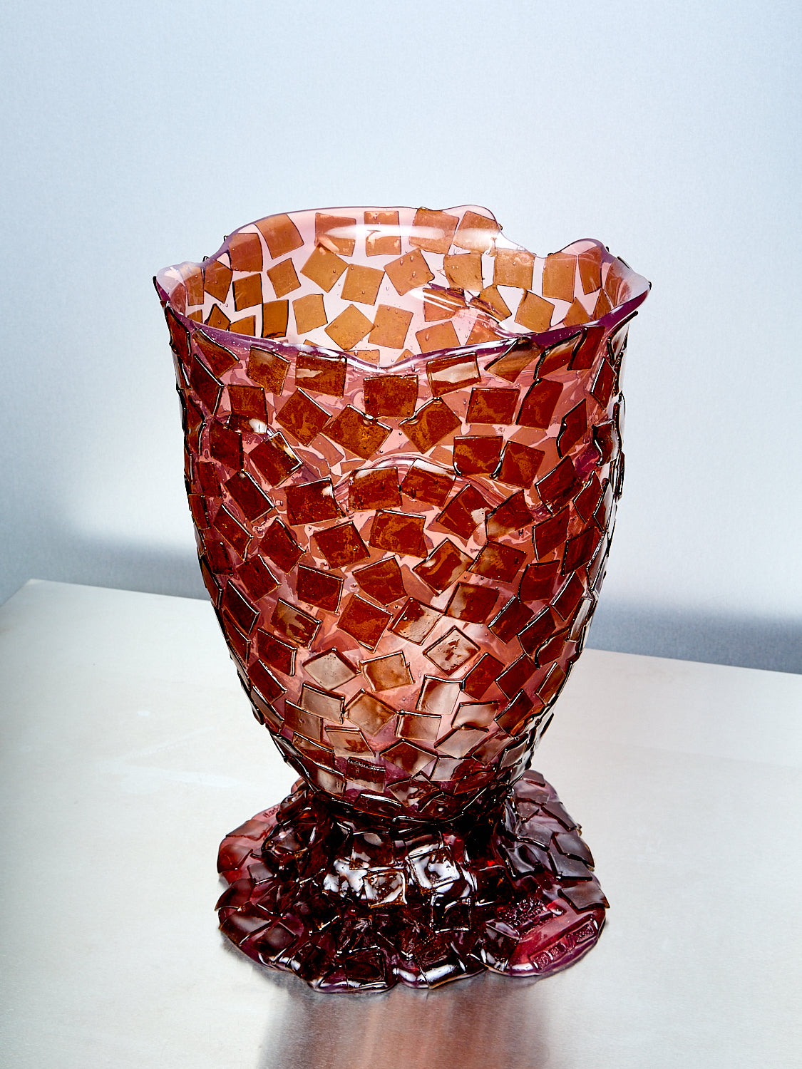 Large Rock Vessel in Pink Amber